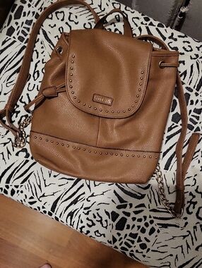 GUESS Tan Studded Drawstring Backpack